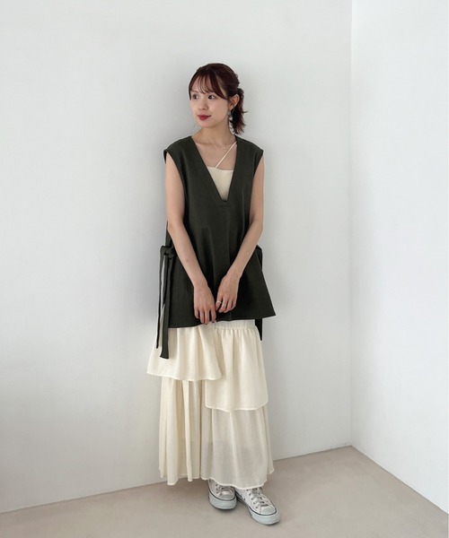 Olu.（オルドット）の「サイドリボンVネックベスト（ベスト・レディース・カーキ/アイボリー/ブラウン・FREE）」の10枚目の写真