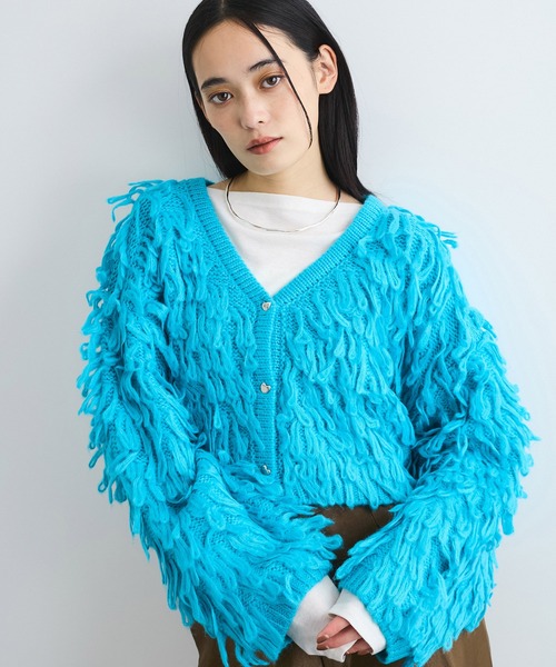 VIS（ビス）の「ループフリンジハート釦カーディガン（カーディガン/ボレロ・レディース・ターコイズブルー/キナリ・FREE）」の20枚目の写真