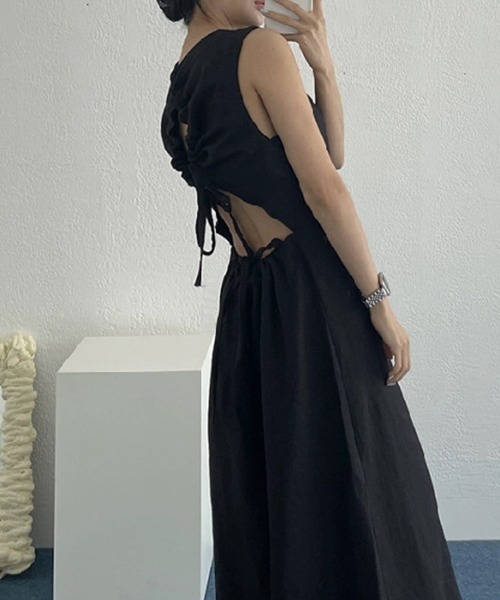 PRIVATE  BEACH（プライベートビーチ）の「バックオープンリボンノースリーブワンピース（ワンピース・レディース・ブラック/ホワイト/ライトブルー・FREE）」の6枚目の写真