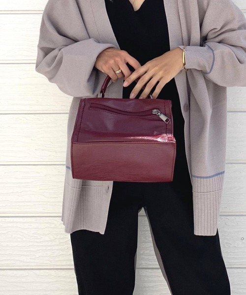 Q（キュー）の「ミニボストンバッグ（ボストンバッグ・レディース・バーガンディー/ブラック・ONE SIZE）」の2枚目の写真