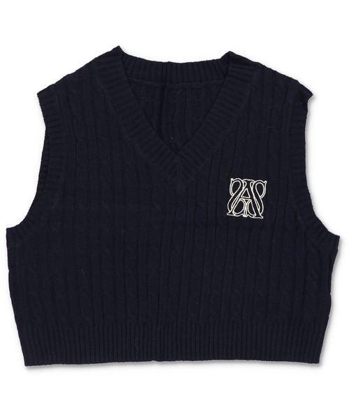 SPINNS（スピンズ）の「ショート丈ケーブルニットベスト（ベスト・レディース・ダークブルー/グレー/ネイビー/ダークパープル/アイボリー・ONESIZE）」の3枚目の写真