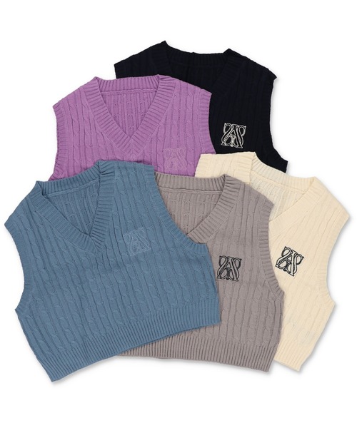 SPINNS（スピンズ）の「ショート丈ケーブルニットベスト（ベスト・レディース・ダークブルー/グレー/ネイビー/ダークパープル/アイボリー・ONESIZE）」の7枚目の写真