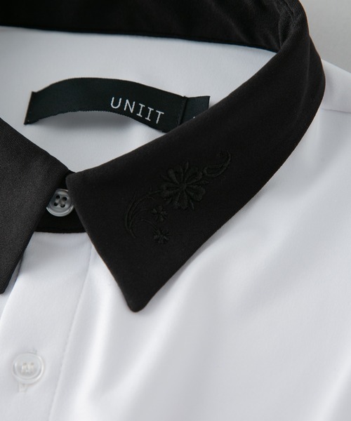 UNIIT（ユニット）の「【UNIIT/ユニット】衿配色　襟刺繍　ドルマンスリーブシャツ　ビッグシルエット　韓国モード　フラワー刺繍（シャツ/ブラウス・メンズ・ホワイト/ブラック/グレー・MEDIUM/LARGE）」の5枚目の写真