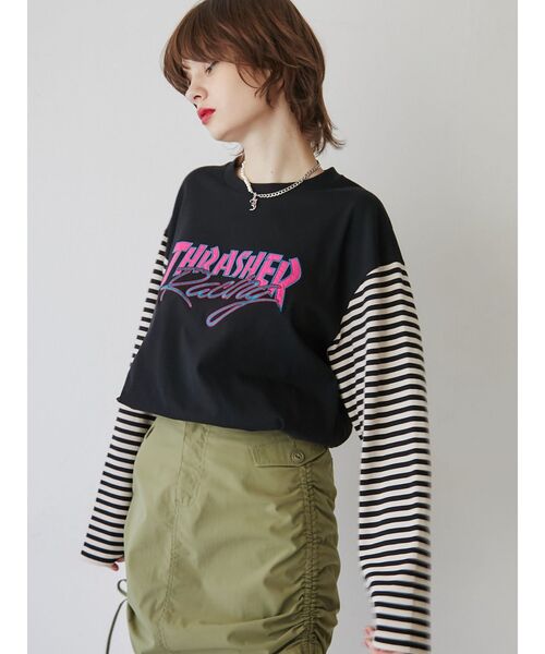 THRASHER(スラッシャー)の「【別注】THRASHER ボーダースリーブロンT(Tシャツ/カットソー・レディース・ブラック/レッド/グリーン・MEDIUM)」の10枚目の写真