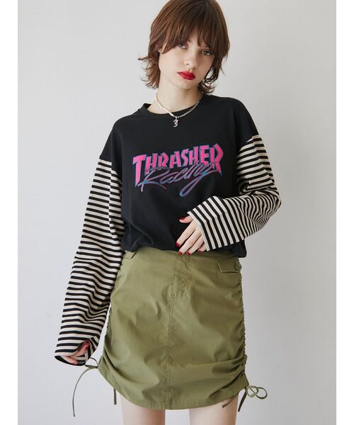 THRASHER(スラッシャー)の「【別注】THRASHER ボーダースリーブロンT(Tシャツ/カットソー・レディース・ブラック/レッド/グリーン・MEDIUM)」の6枚目の写真