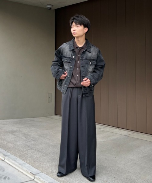SINSS センタープレス２タックワイドストレートスラックス Center press two tuck wide straight slacks / センタープレス