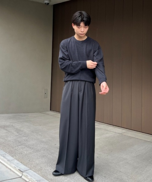 SINSS センタープレス２タックワイドストレートスラックス Center press two tuck wide straight slacks / センタープレス