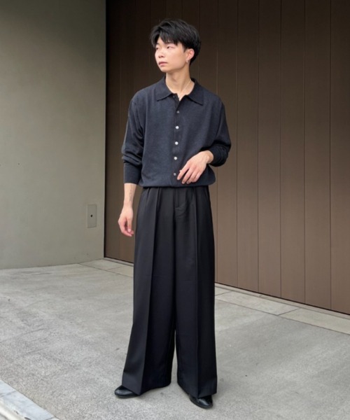Center press two tuck wide straight slacks / センタープレス
