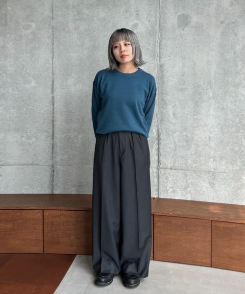 Center press two tuck wide straight slacks / センタープレス