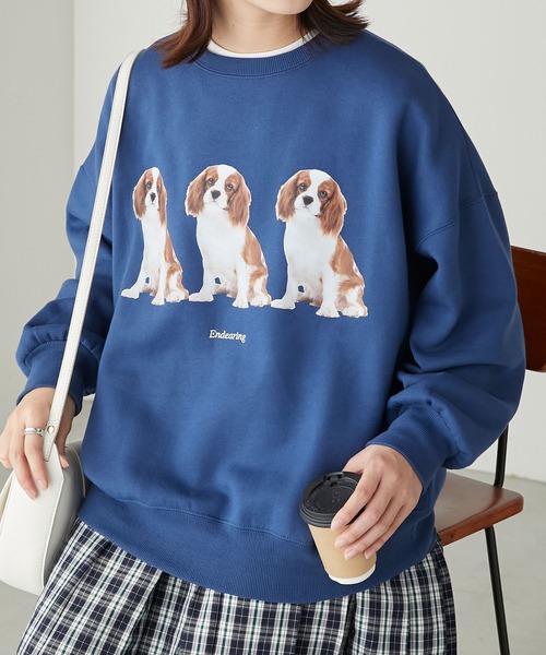 BONLECILL(ボンルシール)の「DOGプリント 裏起毛スウェットオーバープルオーバー(スウェット・レディース・アイボリー/グレー/チャコールグレー/ブルー・FREE)」の4枚目の写真