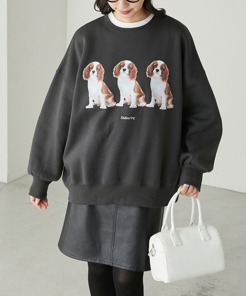 BONLECILL(ボンルシール)の「DOGプリント 裏起毛スウェットオーバープルオーバー(スウェット・レディース・アイボリー/グレー/チャコールグレー/ブルー・FREE)」の14枚目の写真