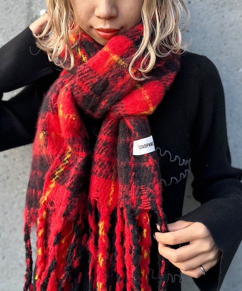 赤 チェック柄 マフラー フリンジ付き ミニミニストア miniministore