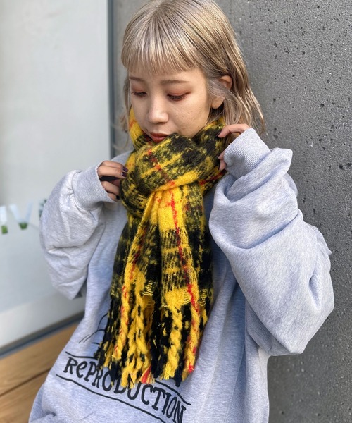 セール】フリンジビックチェックマフラー（マフラー