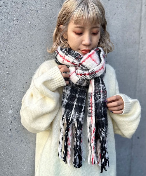 セール】フリンジビックチェックマフラー（マフラー