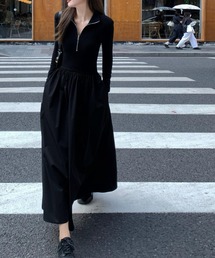 deux amour | ハーフジップフレアスカートドッキングワンピ(ワンピース)