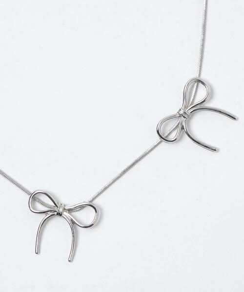 WEGO(ウィゴー)の「WEGO/メタルリボンチェーンネックレス(ネックレス・レディース・シルバー/ピンク・FREE)」の5枚目の写真