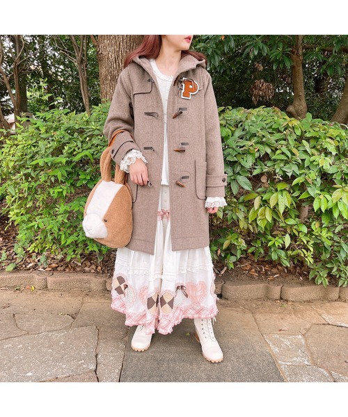 ピンクハウス 赤 ベリーリース柄 パッチワーク使い 綿ローンスカート PINK HOUSE（ピンクハウス）の「クッキーワッペン使いパッチ