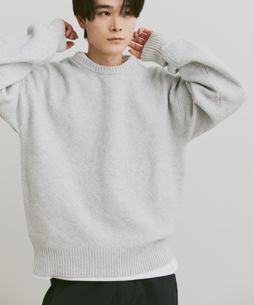 flaner（フラネ）の「Seed stitch knit / 鹿の子編みニット（ニット/セーター・レディース・ブラック/ブラウン/グレー・LARGE/MEDIUM）」の3枚目の写真