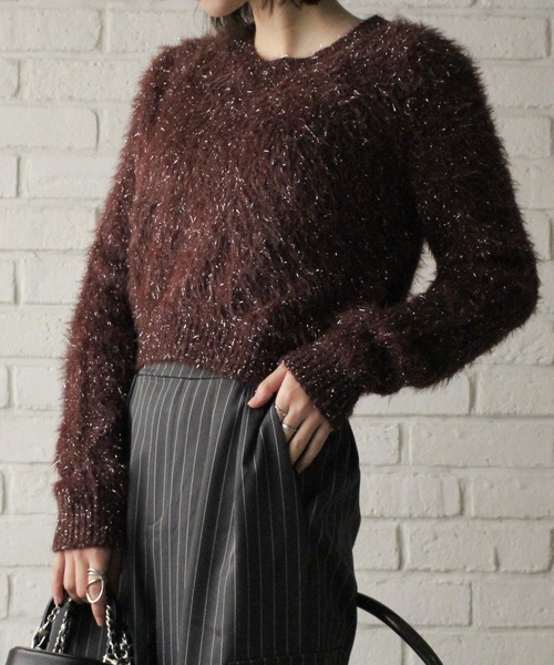 SpRay（スプレイ）の「スパークラメクロップドニット（ニット/セーター・レディース・ボルドー/ブラウン/アイボリー/ブラック/ライトベージュ・FREE）」の5枚目の写真