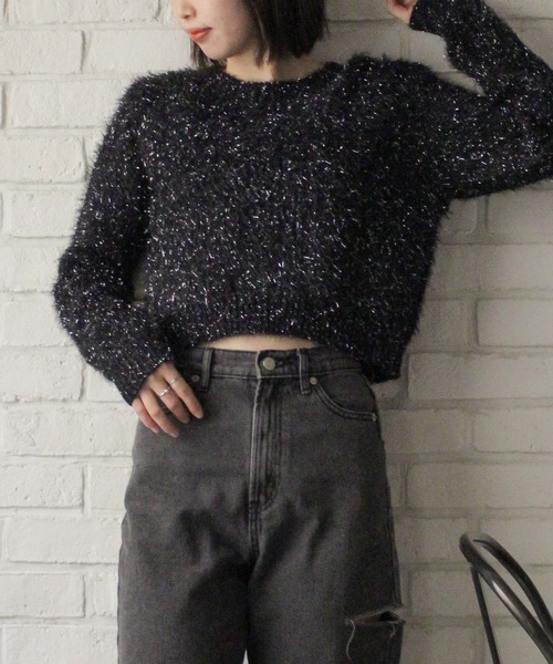 SpRay（スプレイ）の「スパークラメクロップドニット（ニット/セーター・レディース・ボルドー/ブラウン/アイボリー/ブラック/ライトベージュ・FREE）」の3枚目の写真