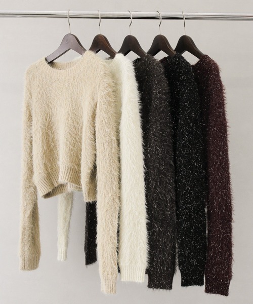 SpRay（スプレイ）の「スパークラメクロップドニット（ニット/セーター・レディース・ボルドー/ブラウン/アイボリー/ブラック/ライトベージュ・FREE）」の6枚目の写真