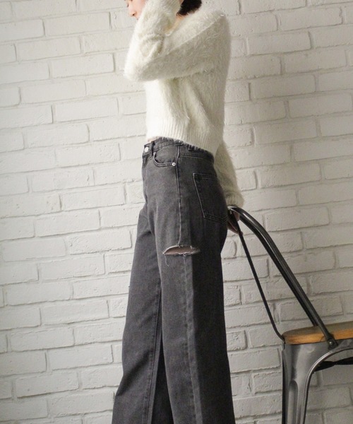 SpRay（スプレイ）の「スパークラメクロップドニット（ニット/セーター・レディース・ボルドー/ブラウン/アイボリー/ブラック/ライトベージュ・FREE）」の19枚目の写真