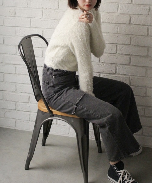 SpRay（スプレイ）の「スパークラメクロップドニット（ニット/セーター・レディース・ボルドー/ブラウン/アイボリー/ブラック/ライトベージュ・FREE）」の20枚目の写真