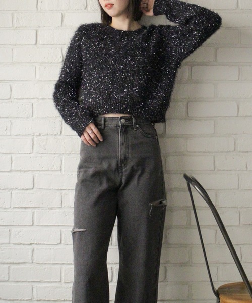 SpRay（スプレイ）の「スパークラメクロップドニット（ニット/セーター・レディース・ボルドー/ブラウン/アイボリー/ブラック/ライトベージュ・FREE）」の21枚目の写真