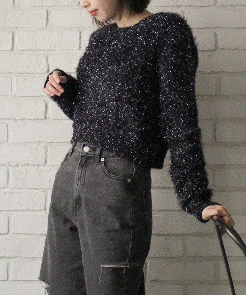 SpRay（スプレイ）の「スパークラメクロップドニット（ニット/セーター・レディース・ボルドー/ブラウン/アイボリー/ブラック/ライトベージュ・FREE）」の22枚目の写真