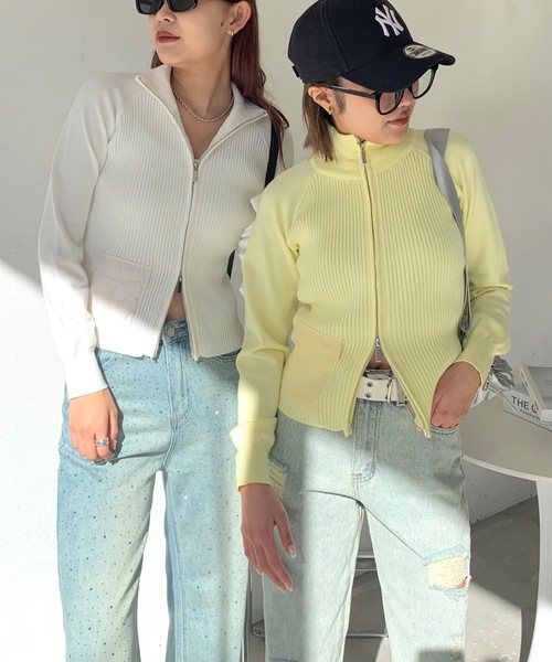 SHAGGIE(シャギー)の「ダブルジップラグランニット(ニット/セーター・レディース・ブラック/イエロー/ホワイト・FREE)」の22枚目の写真
