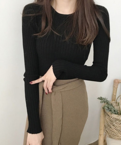 Miniministore(ミニミニストア)の「リブニットトップス レディース 大人秋服(ニット/セーター・レディース・モカ/ベージュ/グリーン/ダークブラウン/ブラック/ライトベージュ/ピンク/グレー・FREE)」の2枚目の写真