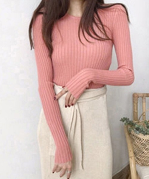 新品未使用【ふりふ】定価2.2万円 長袖リブニット リブニットワイドオフショルショート丈長袖トップス（ニット