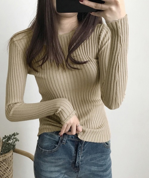 Miniministore(ミニミニストア)の「リブニットトップス レディース 大人秋服(ニット/セーター・レディース・モカ/ベージュ/グリーン/ダークブラウン/ブラック/ライトベージュ/ピンク/グレー・FREE)」の19枚目の写真