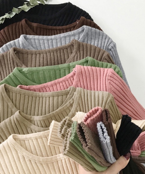 Miniministore(ミニミニストア)の「リブニットトップス レディース 大人秋服(ニット/セーター・レディース・モカ/ベージュ/グリーン/ダークブラウン/ブラック/ライトベージュ/ピンク/グレー・FREE)」の9枚目の写真