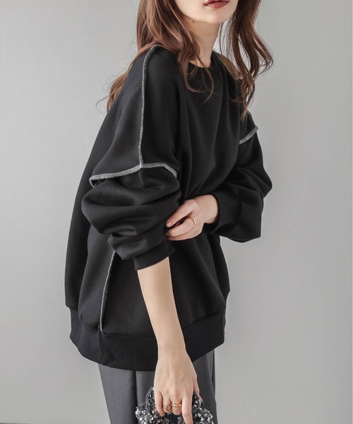 AMELY(エミリー)の「裏起毛スウェットプルオーバー(スウェット・レディース・グレー/ブラック/ホワイト/ネイビー・フリー)」の15枚目の写真