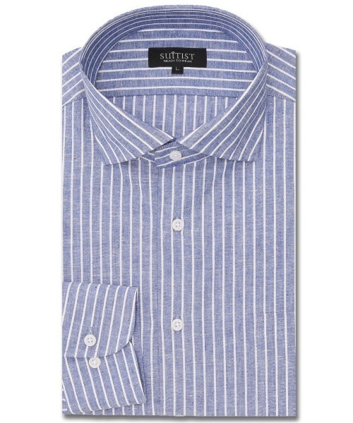 【セール】スーティスト 綿麻 スタンダードフィット カッタウェイ ビジネスドレス長袖シャツ(ビジネスシャツ)|SUITIST(スーティスト)