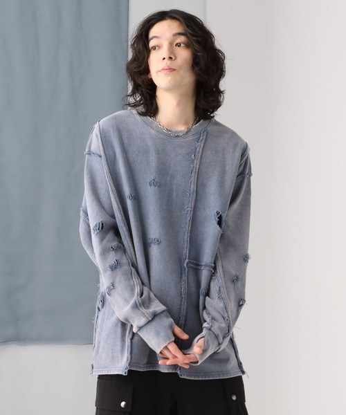 HARE（ハレ）の「ピグメントダメージスウェット(HARE)（スウェット・メンズ・ブルー/グレー/ブラック・FREE）」の3枚目の写真