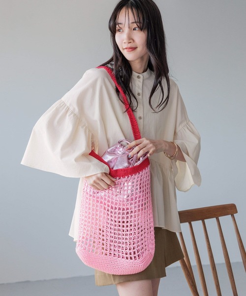 LOWRYS FARM（ローリーズファーム）の「キンチャクツキメッシュトート　102170（ショルダーバッグ・レディース・ブルー/ピンク/ベージュ・FREE）」の3枚目の写真