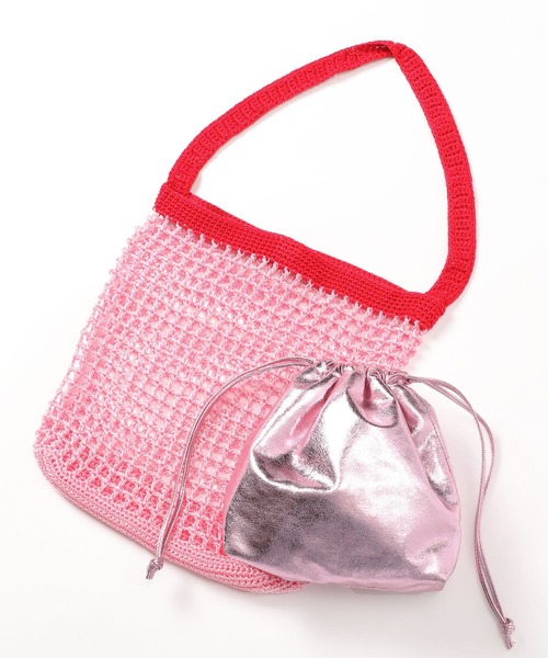 LOWRYS FARM（ローリーズファーム）の「キンチャクツキメッシュトート　102170（ショルダーバッグ・レディース・ブルー/ピンク/ベージュ・FREE）」の4枚目の写真