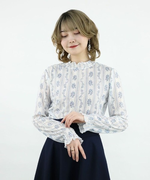 F i.n.t（フィント）の「ストライプローズ柄シアートップス/fint　フィント（Tシャツ/カットソー・レディース・ピンク/ブルー・FREE）」の3枚目の写真