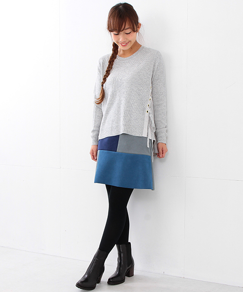 Ray BEAMS（レイビームス）の「◇Ray BEAMS / スエード パッチワーク ミニスカート（スカート・レディース・ダークブラウン/ネイビー・0/1）」の19枚目の写真