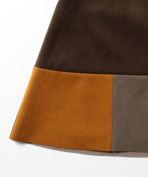 Ray BEAMS（レイビームス）の「◇Ray BEAMS / スエード パッチワーク ミニスカート（スカート・レディース・ダークブラウン/ネイビー・0/1）」の7枚目の写真