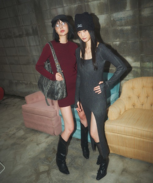 BLONDEY（ブロンディ）の「スクエアリブニットロングワンピース（ワンピース・レディース・レッド/カーキ/ブラック/ネイビー・FREE）」の11枚目の写真