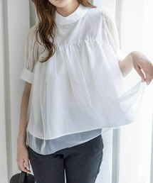 clear | スタンドカラーチュール切替半袖ブラウス≪2024SS新作≫(シャツ/ブラウス)