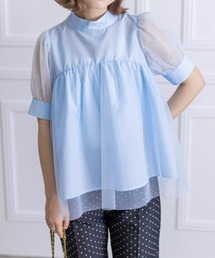 clear | スタンドカラーチュール切替半袖ブラウス≪2024SS新作≫(シャツ/ブラウス)