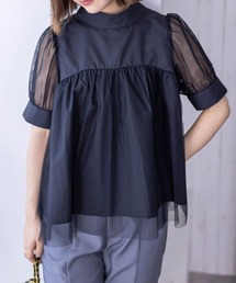 clear | スタンドカラーチュール切替半袖ブラウス≪2024SS新作≫(シャツ/ブラウス)