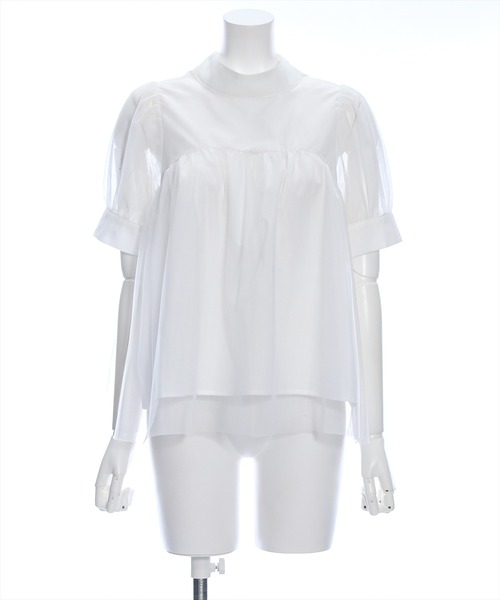 clear（クリア）の「スタンドカラーチュール切替半袖ブラウス[オフィスカジュアル 着回し抜群 大人]≪再入荷≫（シャツ/ブラウス・レディース・サックスブルー/ブラック/オフホワイト・F）」の21枚目の写真