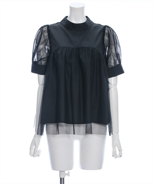 clear（クリア）の「スタンドカラーチュール切替半袖ブラウス[オフィスカジュアル 着回し抜群 大人]≪再入荷≫（シャツ/ブラウス・レディース・サックスブルー/ブラック/オフホワイト・F）」の22枚目の写真