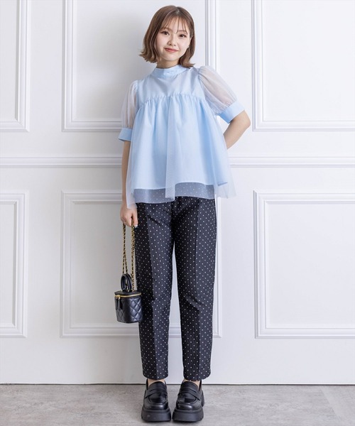 clear（クリア）の「スタンドカラーチュール切替半袖ブラウス[オフィスカジュアル 着回し抜群 大人]≪再入荷≫（シャツ/ブラウス・レディース・サックスブルー/ブラック/オフホワイト・F）」の19枚目の写真