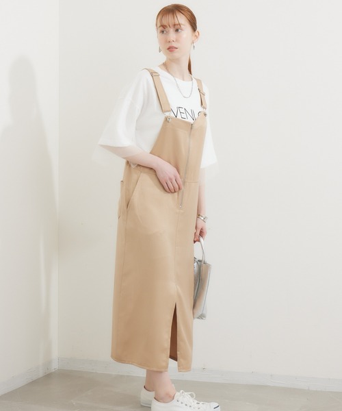 DOLLUPOOPS(ドールアップウップス)の「doll up oops アシメフロントZIPオールインワン(ジャンパースカート・レディース・キャメル/ブラック・FREE)」の1枚目の写真